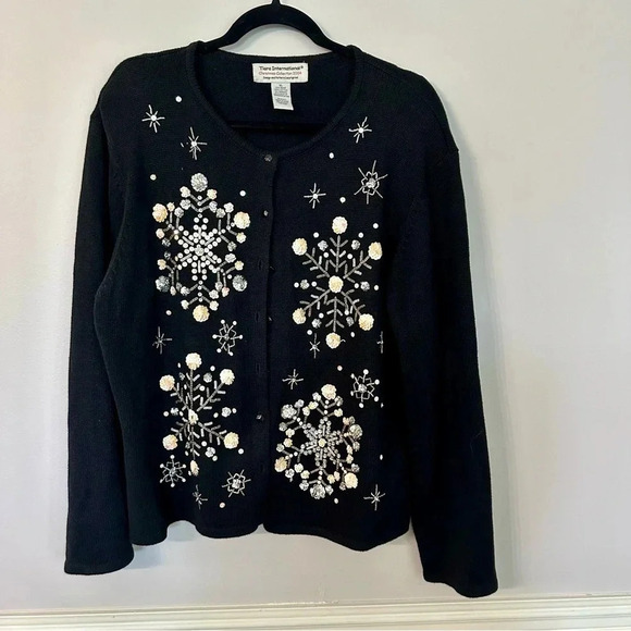Tiara International Christmas Collection 2004 Women's Black Sweater Size XL GUC - Picture 2 of 10